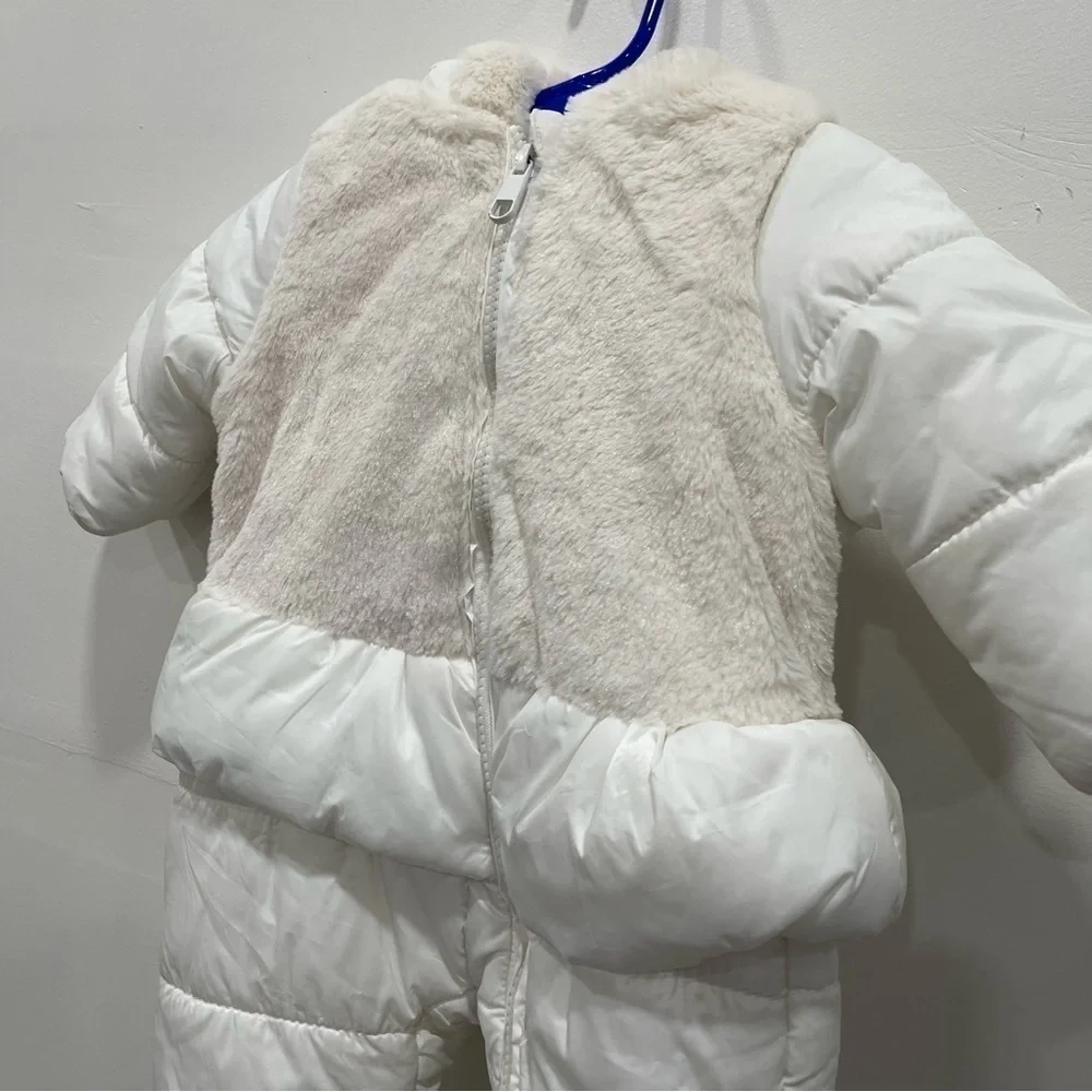 Jessica Simpson Faux Fur Peplum Puffer Hooded Snow Suit White 3/6 Months